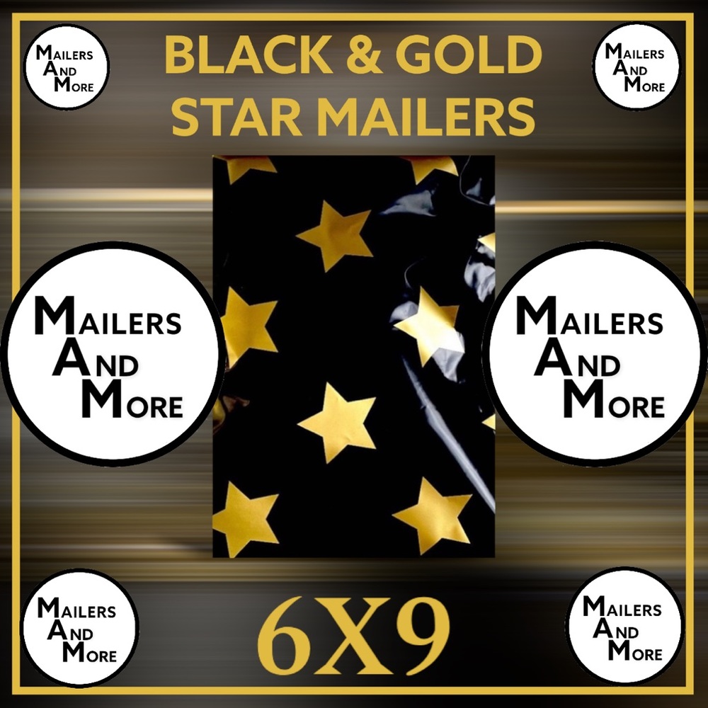 50 6X9 Poly Mailers Black Gold Star Envelopes PRICE FIRM - Picture 4 of 6